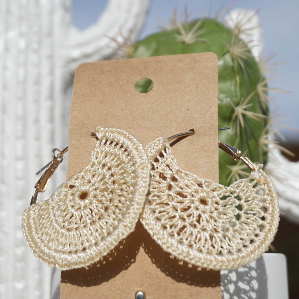 Cream Crochet Hoop earrings
